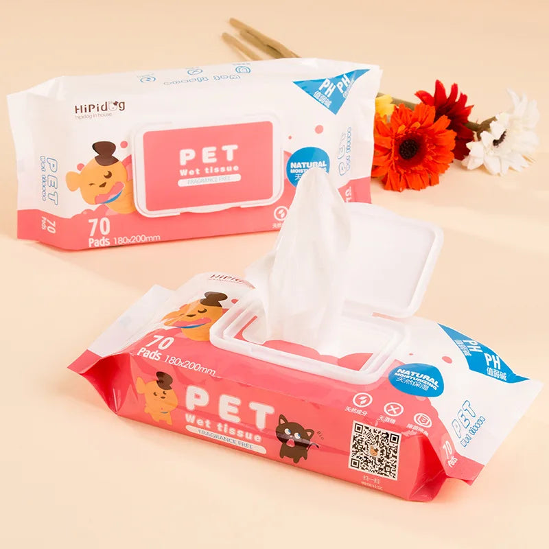 (70pcs/pack)Professional Puppy Wet Tissue Small Dog Wipes Summer Litter Housebreaking Clean Paper Towel For Pets