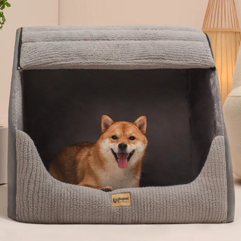 New Kennel Winter Warm Medium Large Dog Golden Retriever Removable and Washable Closed Room Bed Villa Nest Pet Supplies