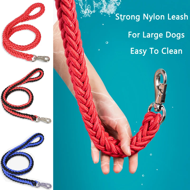 Large Dog Leash Traction Rope with Heavy Duty Buckle Hand-knitted Strong Durable Nylon Braided Leashes for Medium Big Dogs Bully