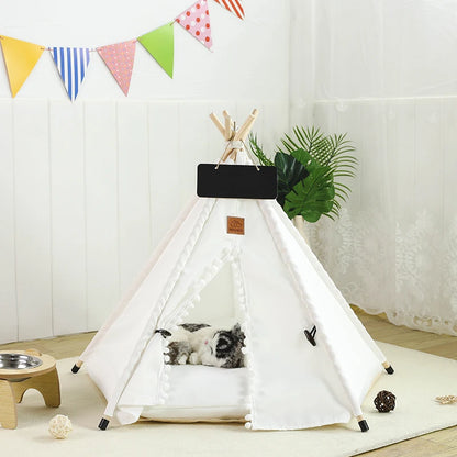 Pet Teepee Tent Dog Teepee Bed Portable RWashable Dog Houses Indoor Puppy Beds with Cushion for Small Dogs Cats Rabbits