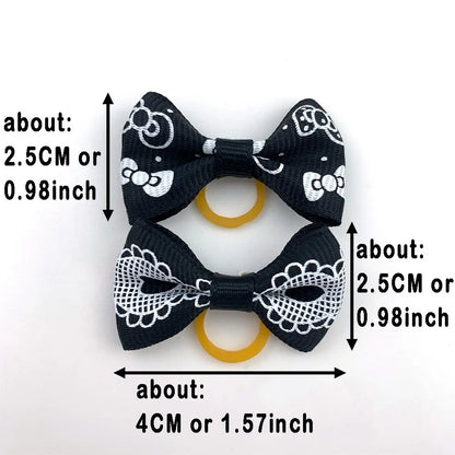 Set Cute Yorkie Pet Bows Small Dog Grooming Accessories Rubber Bands Puppy Black White  Plaid Dogs Bows Headwear Pet Items