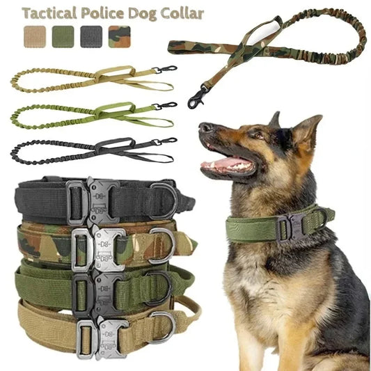 Durable Tactical Dog Collar Leash Set Adjustable  Pet Collar Leash Medium Large Dog German Shepherd Training Accessories