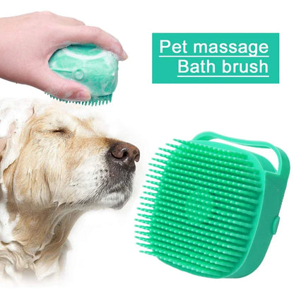 Pet Dog Shampoo Brush 2.7oz 80ml Massage Comb Grooming Scrubber  for Bathing Short Hair Soft Silicone Rubber