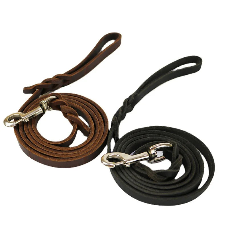 Genuine Leather Dog Leash Dogs Long Leashes Braided Pet Walking Training Leads Brown Black Colors for Medium Large Pet