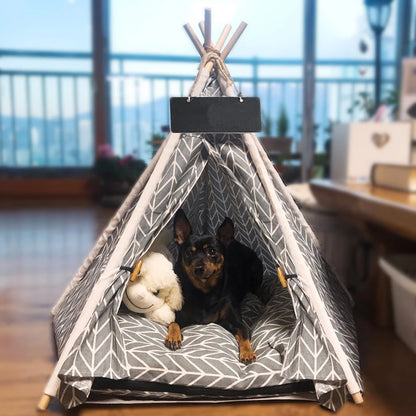 Pet Teepee Tent Dog Teepee Bed Portable RWashable Dog Houses Indoor Puppy Beds with Cushion for Small Dogs Cats Rabbits