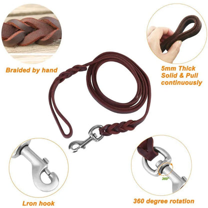 Genuine Leather Dog Leash Dogs Long Leashes Braided Pet Walking Training Leads Brown Black Colors for Medium Large Pet