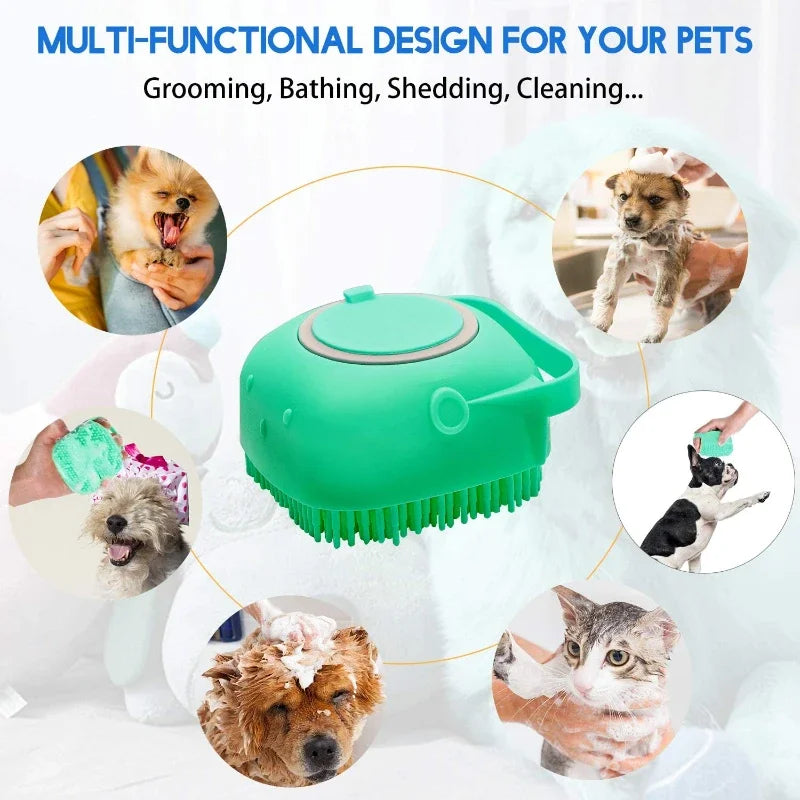 Pet Dog Shampoo Brush 2.7oz 80ml Massage Comb Grooming Scrubber  for Bathing Short Hair Soft Silicone Rubber